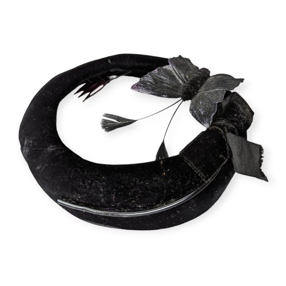 Vintage Black Velvet Butterfly Fascinator Hat main image 5